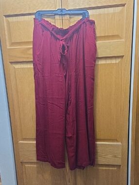 Wide Leg Drawstring Pants in Deep Wine Red